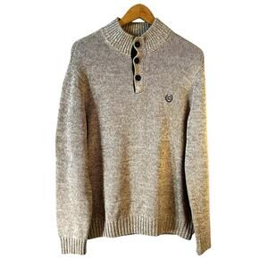 VTG CHAPS Cotton Knit Henley Pullover Sweater with Elbow Patch Beige M Grandpa